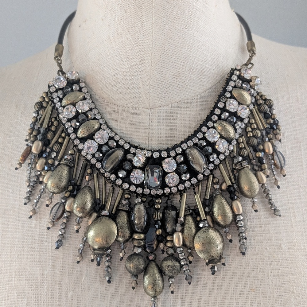 Chico's 30th anniversary gold & black bib necklace